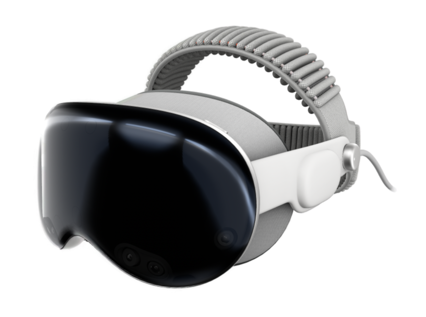 Apple Vision Pro headset 3D model, front view showing the front glass and aluminium frame